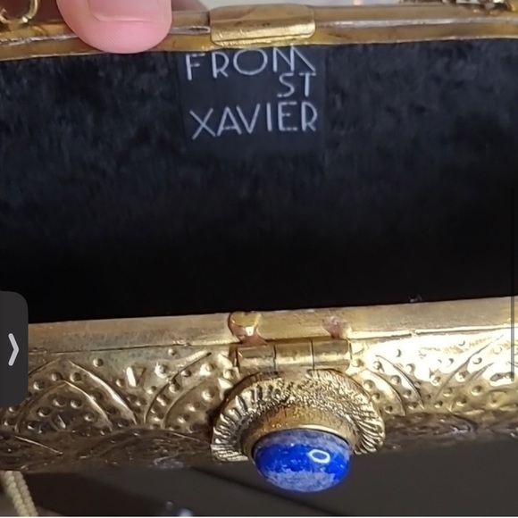 FROM ST XAVIER Gold Antique Crossbody Metal Bag Turquoise Gemstone - Picture 3 of 4